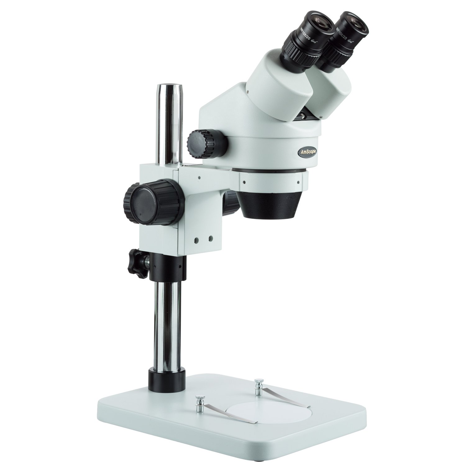 AmScope sm-1bs-v203 7 x -45 X prismáticos Zoom microscopio estéreo con tabla Pilar Soporte