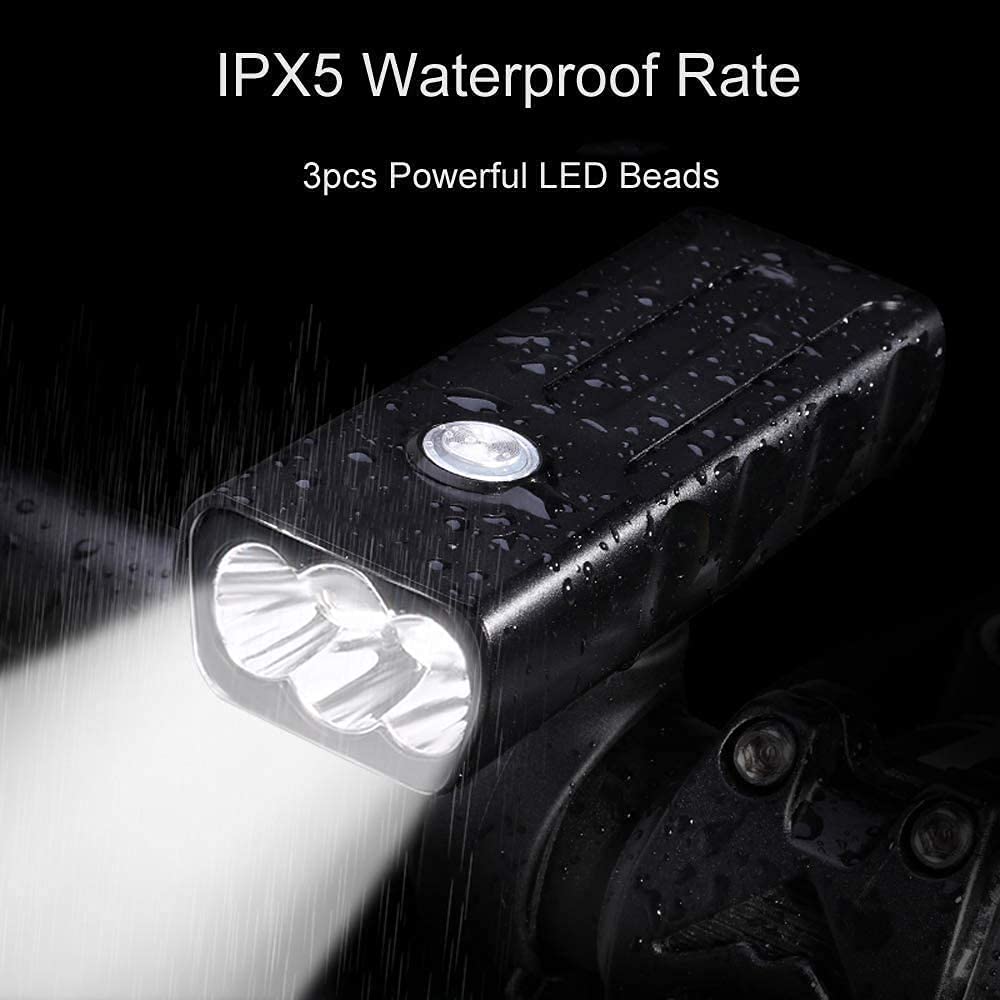 XMING USB Akumulator Rowerowy, Super Bright 3 LED 6000 Lumen Bike Front and Tail Set Light Set, Wodoodporna 3 Tryby świetlne Rower Reflektor Noc Światła Bezpieczeństwa na Górskie Rower Rower