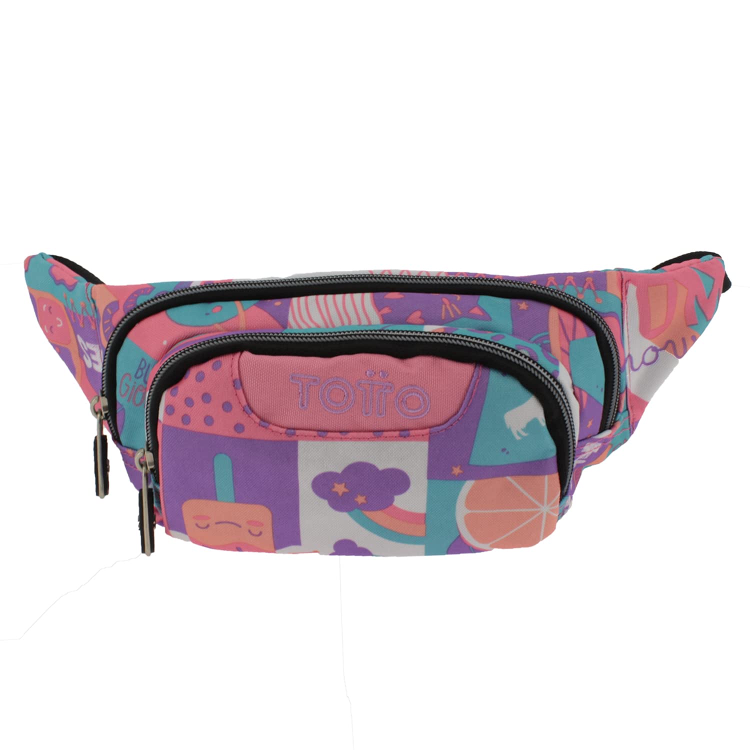TOTTO - Riñonera para Niños, Modelo Gancho, Capacidad 1 L, con 1 Compartimento Principal y 1 Bolsillo Delantero, Tejido Poliéster de Alta Densidad y Calidad, Tira Ajustable, Estampado Helados y Frutas