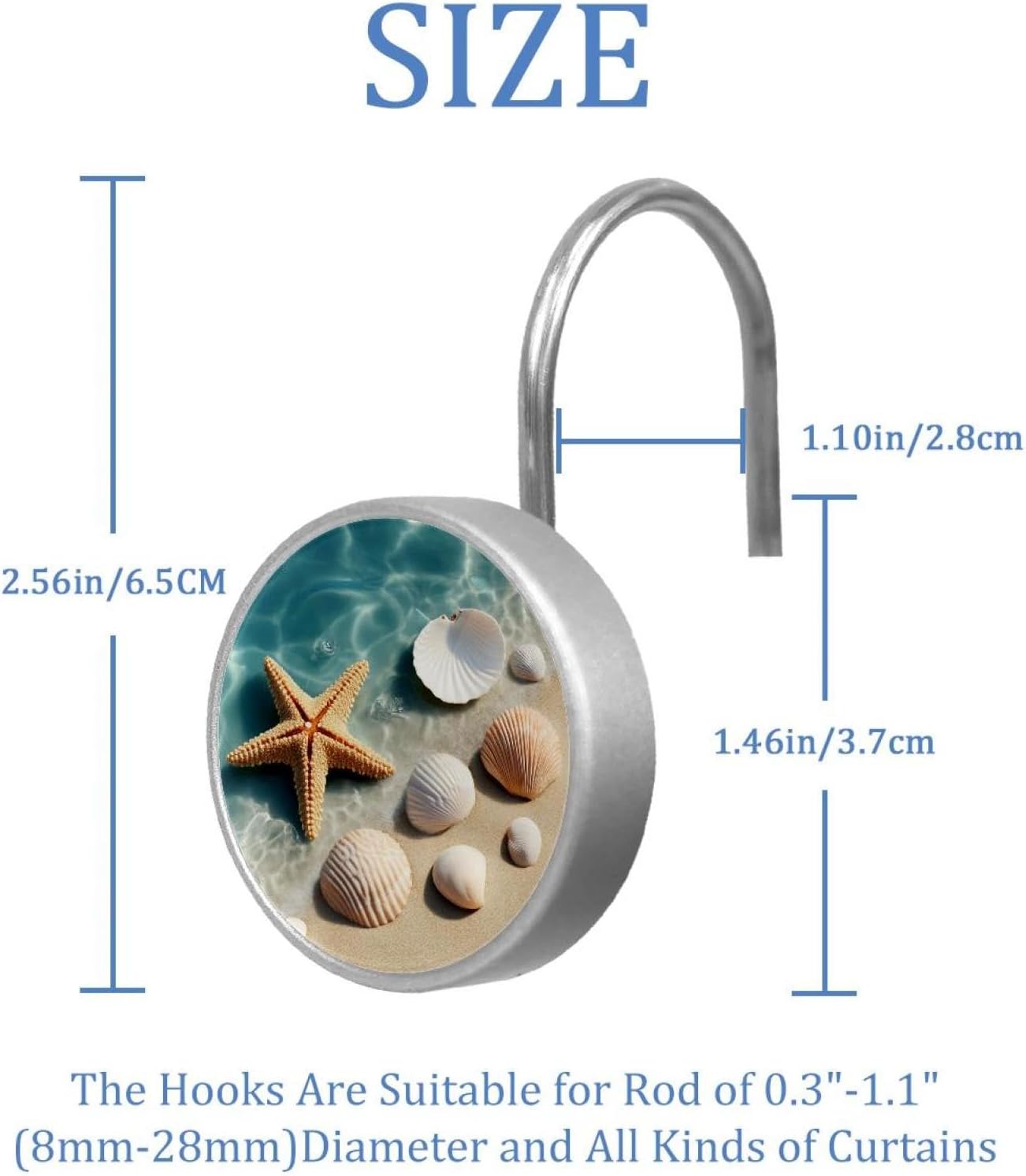 Beach Shell Decorative Shower Curtain Hooks Rings,Set of 12pcs Shower Curtain Hooks,Rustproof Decorative Shower Rings for Bathroom (Multi 08)