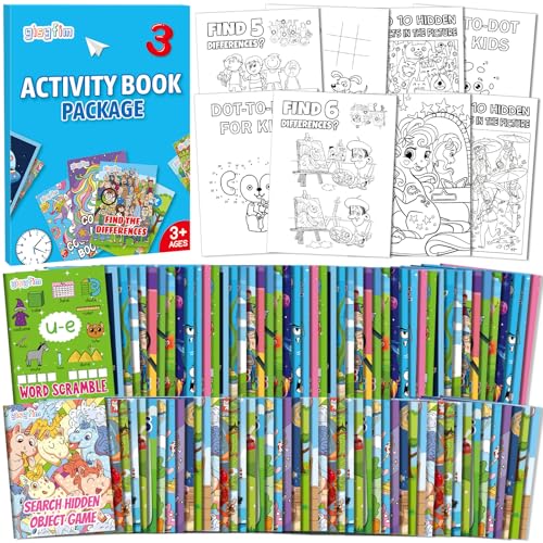 gisgfim 48 PCS Mini Activity Books Coloring Books Party Favors Bulk Challenging Game Include Mazes Dot to Dot Word Search Word Scramble for Ages 4-12...