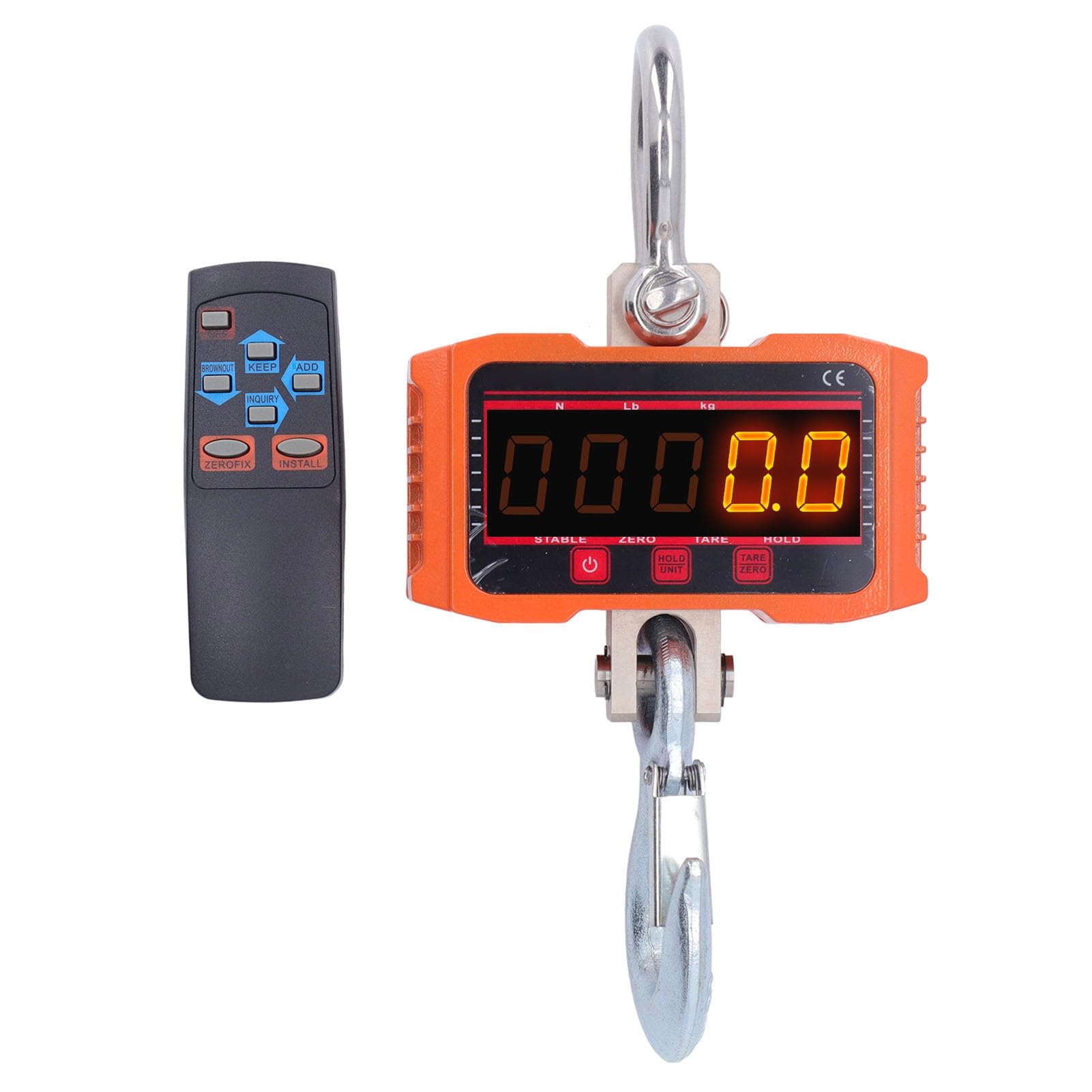 TOPINCN Digitale Hängewaage mit Hochpräzisem Sensor und LED-Display für Fischerei und Industrie, Ferngesteuertes 0,8-Zoll-Display, Langlebiger Legierter Stahl (1500 kg)