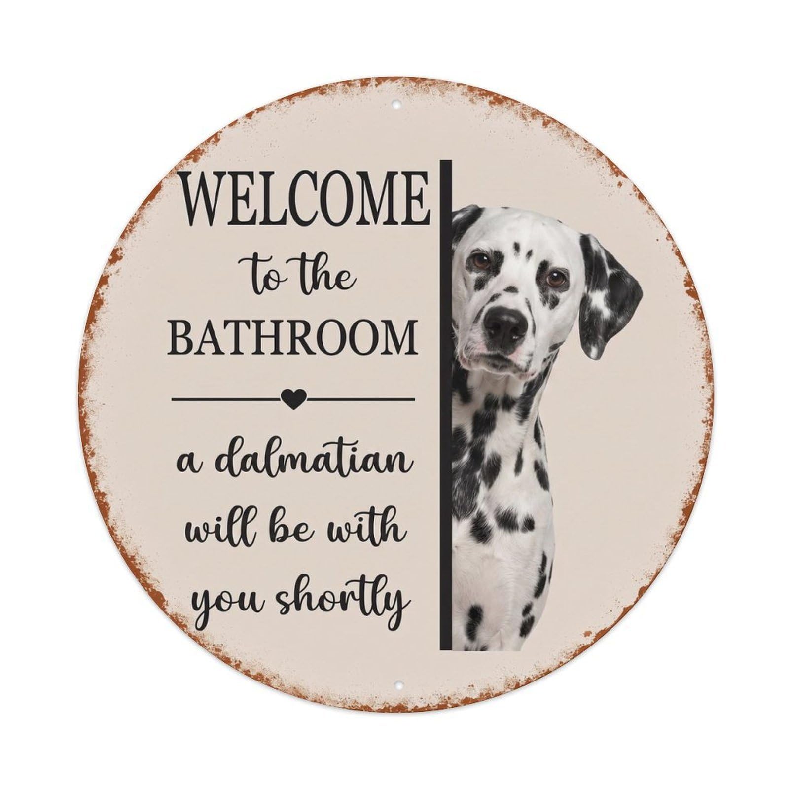 Vintage WELCOME To The BATHROOM Dalmatian Dog Metal Tin Sign