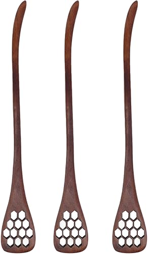 QANYEGN Juego de 3 cucharas de miel, cucharas de miel talladas de madera, cucharas para mezclar y servir miel, ideal para el hogar, cocina y
