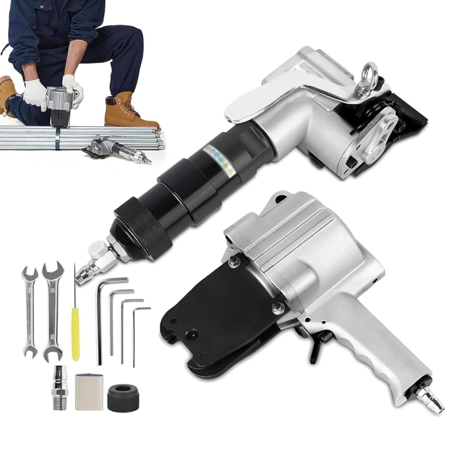 Strappatrice pneumatica in acciaio – Tenditore resistente e sigillante per reggette da 19/25/32 mm, strumento combinato durevole per reggiatura in metallo