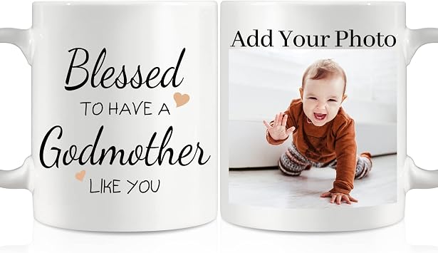 Godmother Gifts from Godchild, Personalized Godmother Mug with Baby Photo Text,Mothers Day Birthday Gifts for Godmom - Custom Godmother Proposal Gift