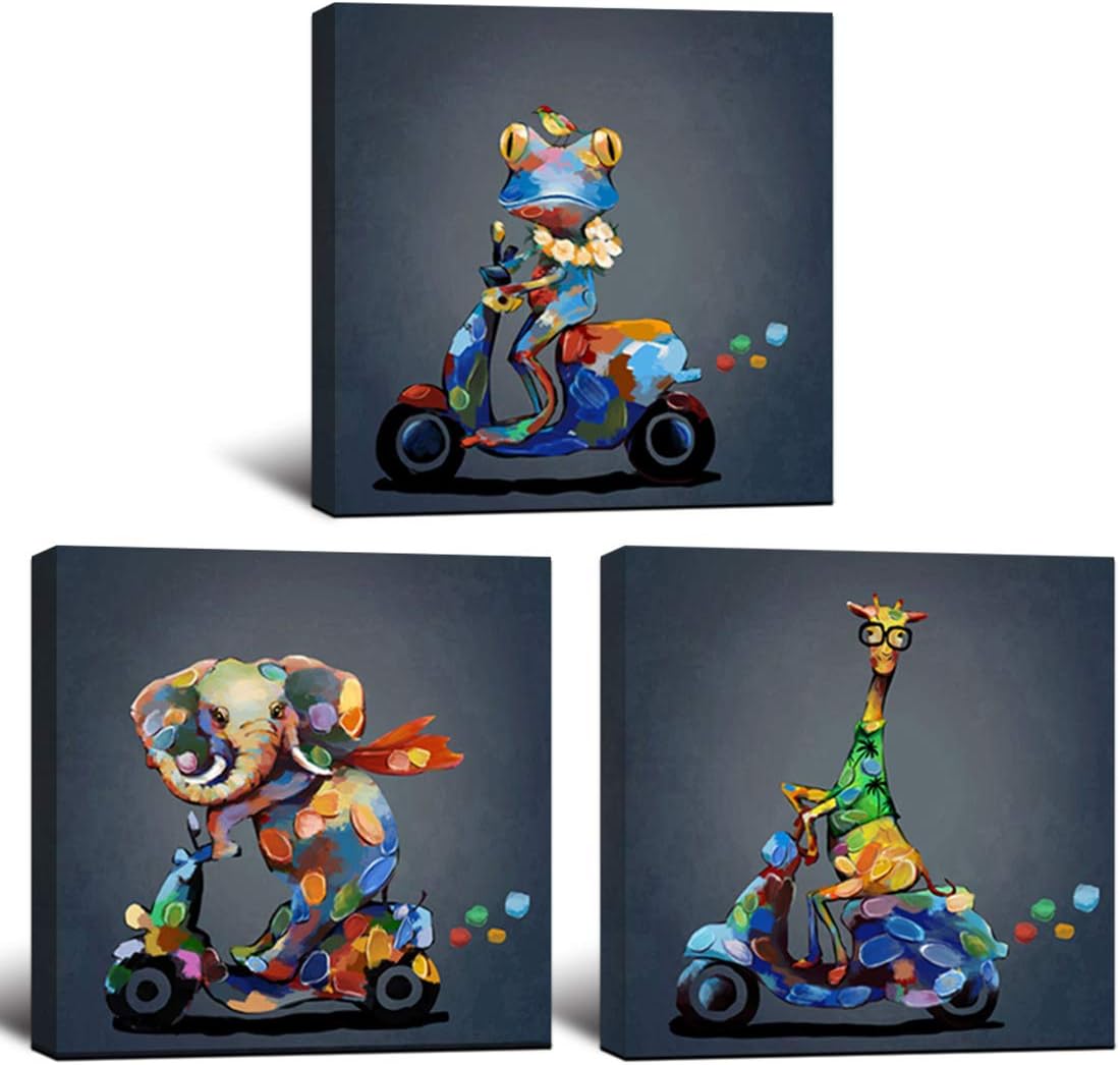 LoveHouse Funny Animal Canvas Prints Art Frog Elephant Giraffe Poster