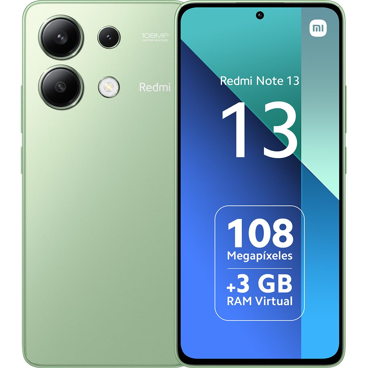 XIAOMI Redmi Note 13 4G - Smartphone de 6+​128 GB, Pantalla de 6,​67" AMOLED FHD+ 120Hz, Snapdragon 685, Triple cámara de hasta 108MP, Carga rápida 33W, Verde (Versión ES)