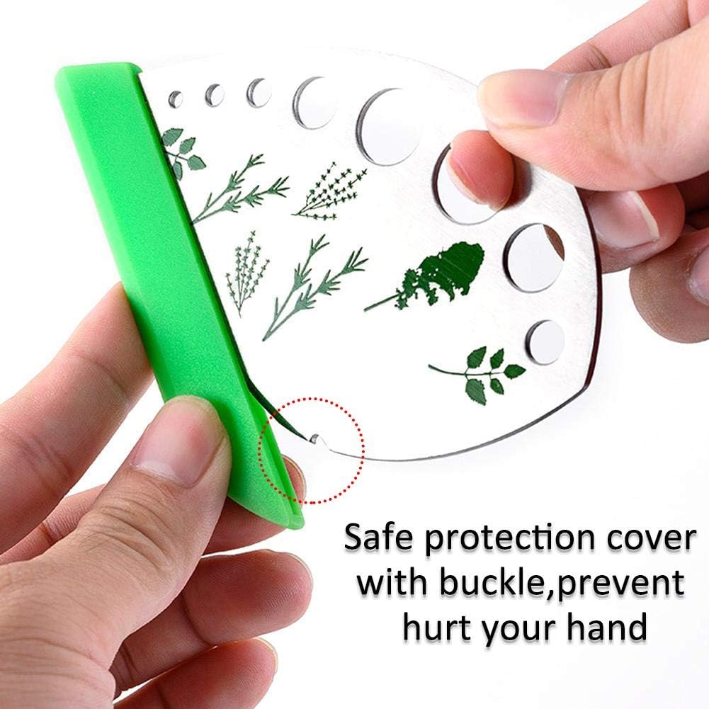 Emoly Leaf Herb Stripper 9 Holes, Stainless Steel Kitchen Herb Stripper Tool, 2 in 1 with Protective Holder for Kale, Chard, Collard Greens, Thyme, Basil, Rosemary