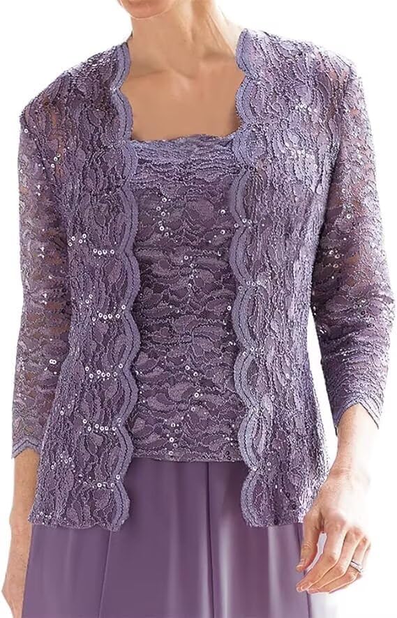 Pieces Mother of The Bride Dresses for Wedding Tea Length Chiffon Formal Evening Dresses with Jacket4