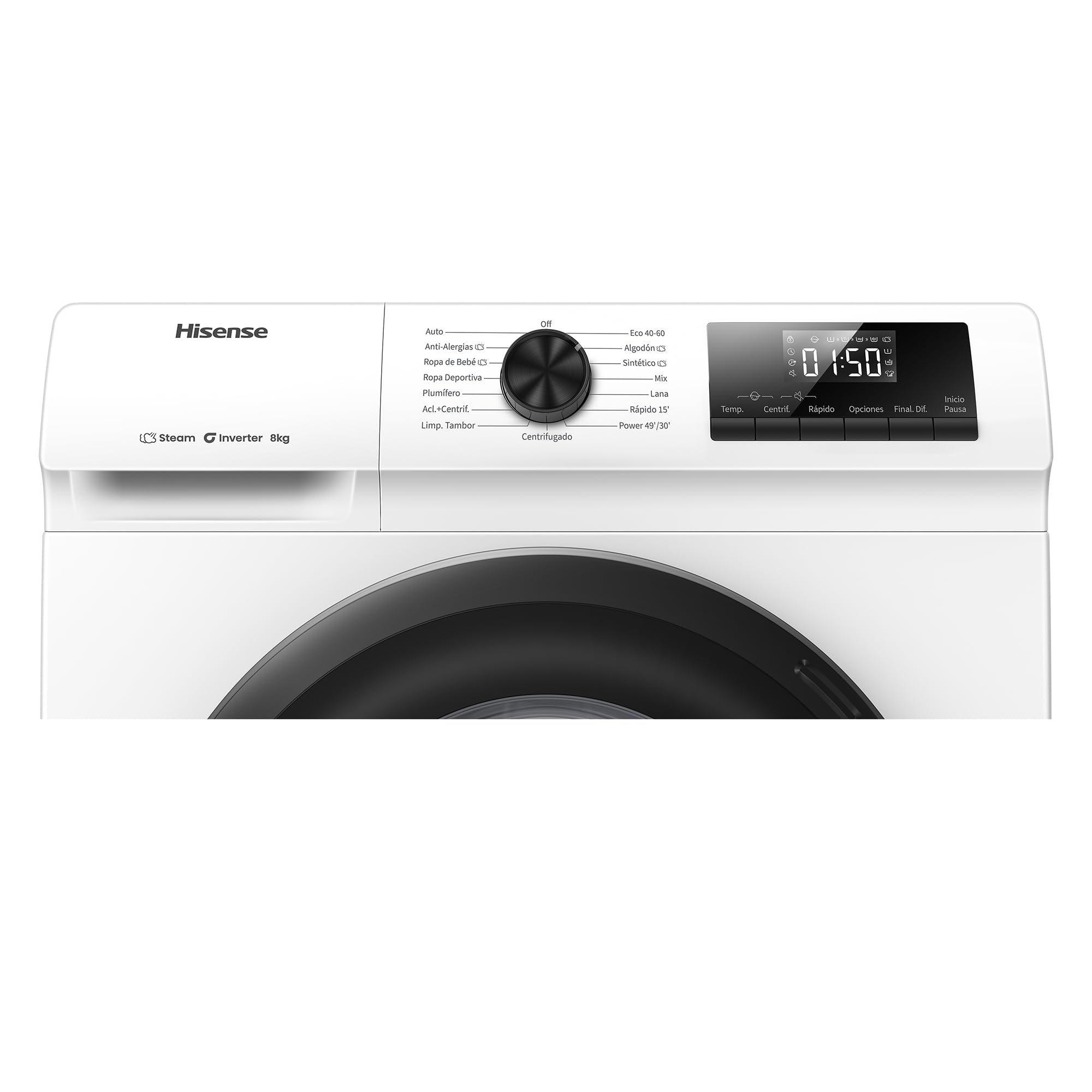 Hisense WF1Q8041BW - Lavadora, Class A, 8 Kg, 1400 rpm, Alto 85 cm x Ancho 60 cm, Color Blanco, Función Vapor 99,9%, Lavado Rápido+, Lavado Automático, Finalización Diferida, Tecnología Inverter