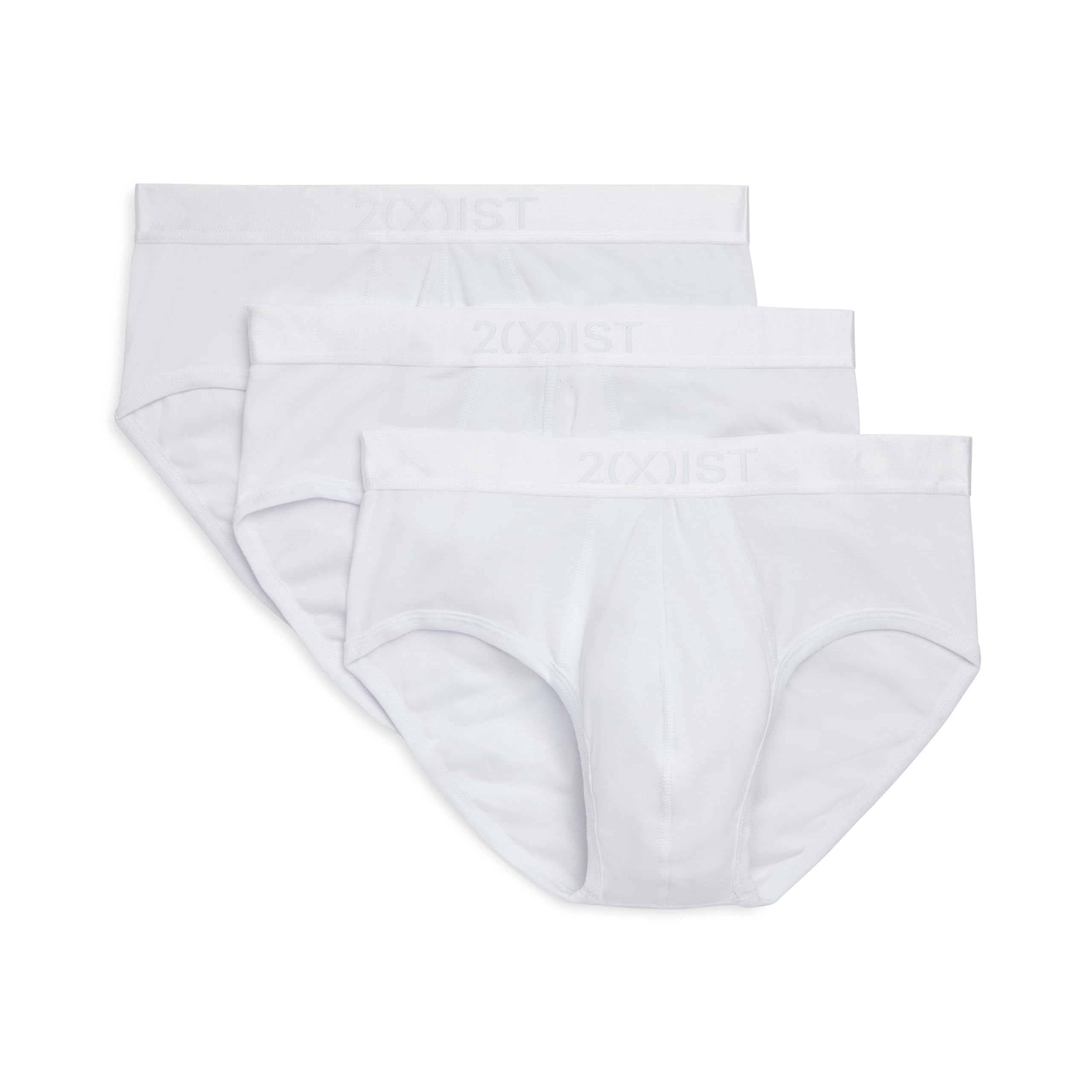2(X)IST Men's Pima Cotton Contour Pouch Brief 3-pack, White 3-pack, S