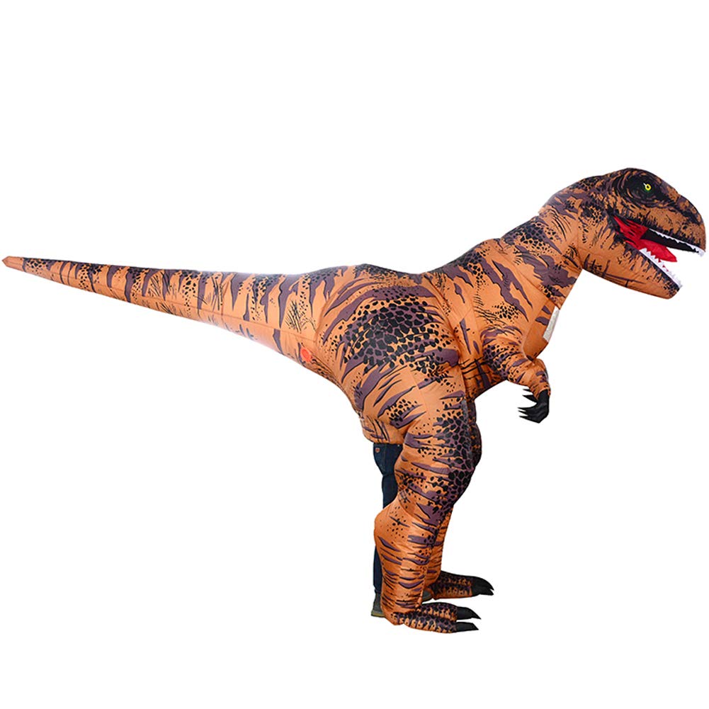 T-Rex Dinosaur Inflatable Costume Super Dinosaur Blow up Fancy Dress Cosplay Halloween Christmas Party for Adult, Brown, One size