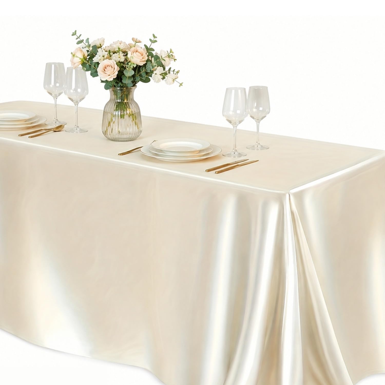 Srumvoat White Table Cloth, 152 * 305cm Luxury Satin Texture, Quality Polyester Fabric Reusable Tablecloth, Rectangle Dining Table Cover for Wedding Banquet Party Events (Lvory White,60x120 inch)