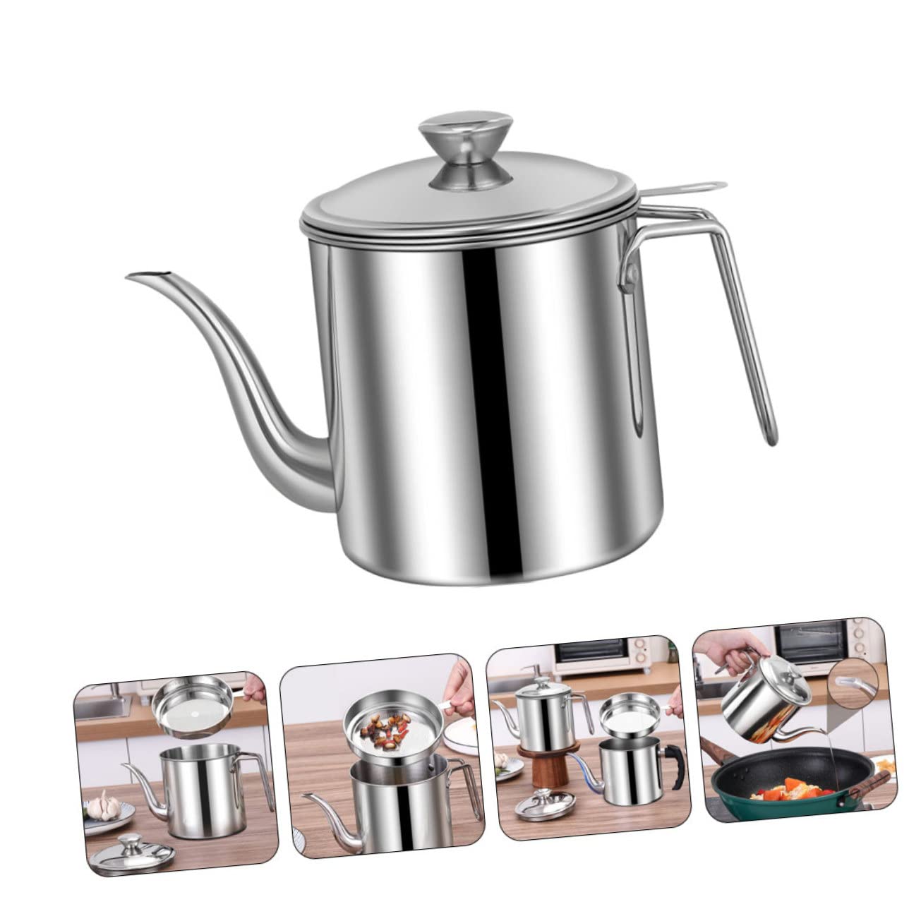 TOYANDONA Contenitore Multifunzionale per Olio da Cucina 1,8l in Acciaio Inox Filtro Antisporco Dispenser Pratico per Olio e Aceto Domestico Compatto per Uso Quotidiano