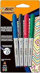 Pincel Marcador Permanente BIC Marking, Ponta Média de 1.1mm, 4 Cores Clássicas, c/ Grip Emborrachado, 903886