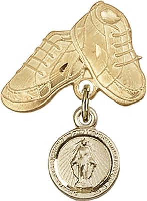 Gold Filled Baby Badge with Miraculous Charm and Baby Boots Pin 7/8 X 5/8 inches