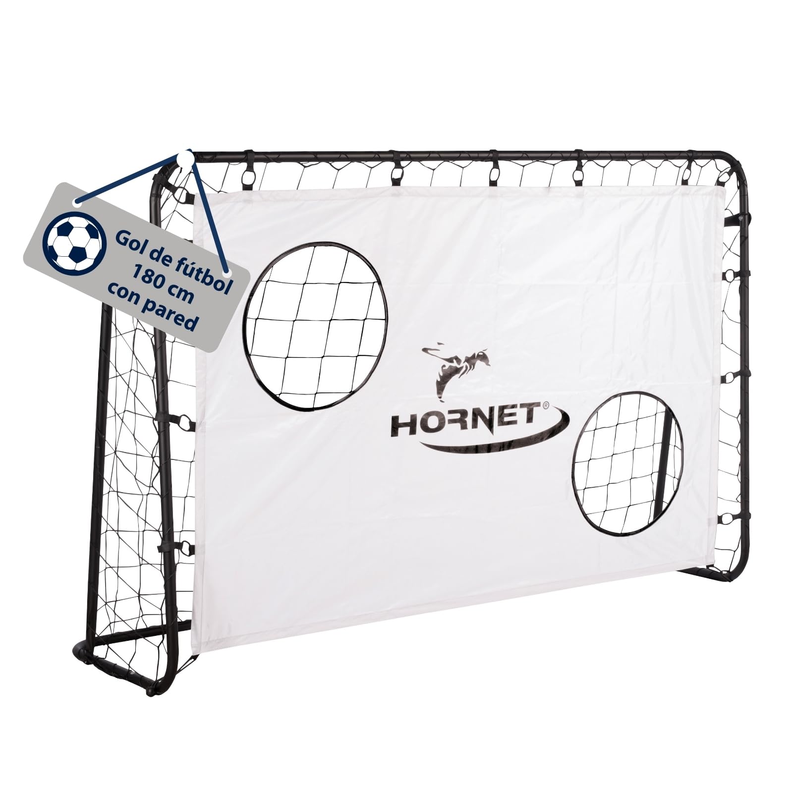 Hudora Hornet 180 Football Goal with Goal Wall - Outdoor for Children and Adults - Goal with Removable Net & Two Reinforced Shot Holes - Weatherproof for Training and Leisure