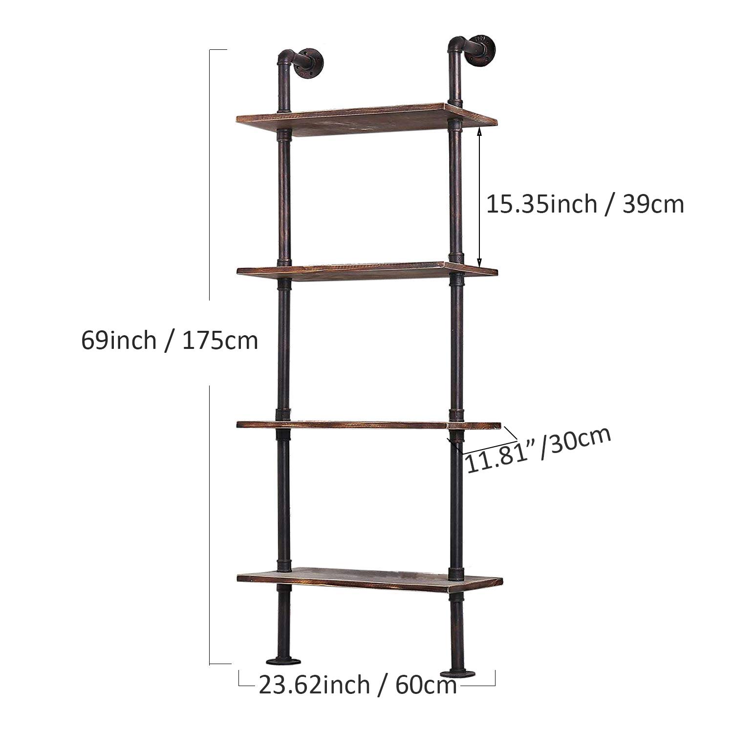 LOKKHAN 24 Inch Industrial Pipe Shelves,Wall Mounted Metal Pipe Wood