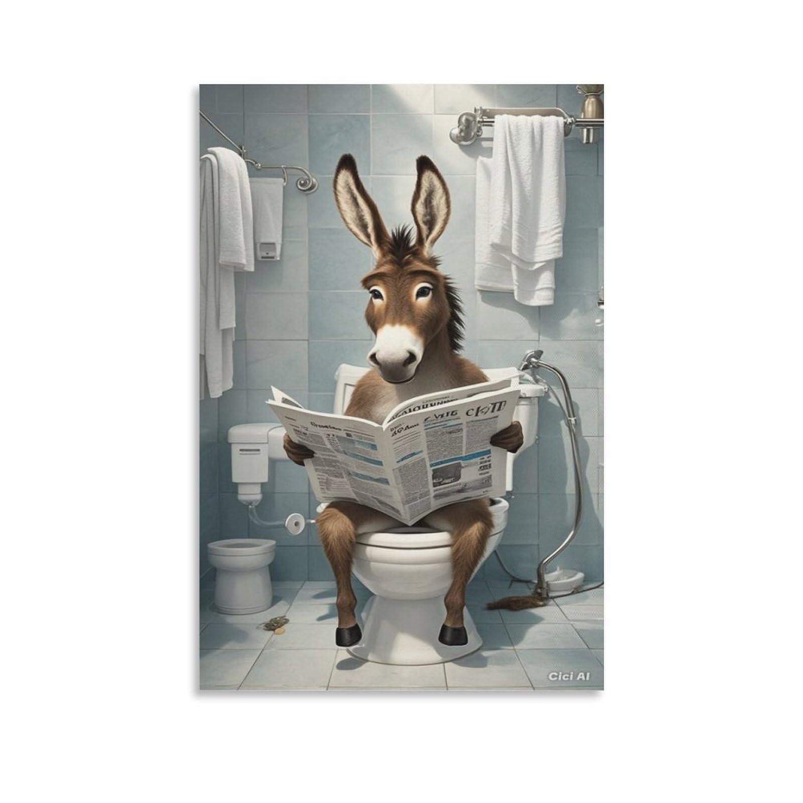 SXDMOUBK The Donkey Was Sitting on Toilet, Reading Newspaper. Poster Decorative Painting Canvas Wall Posters And Art Picture Print Modern Family Bedroom Decor 20x30inch(50x75cm)