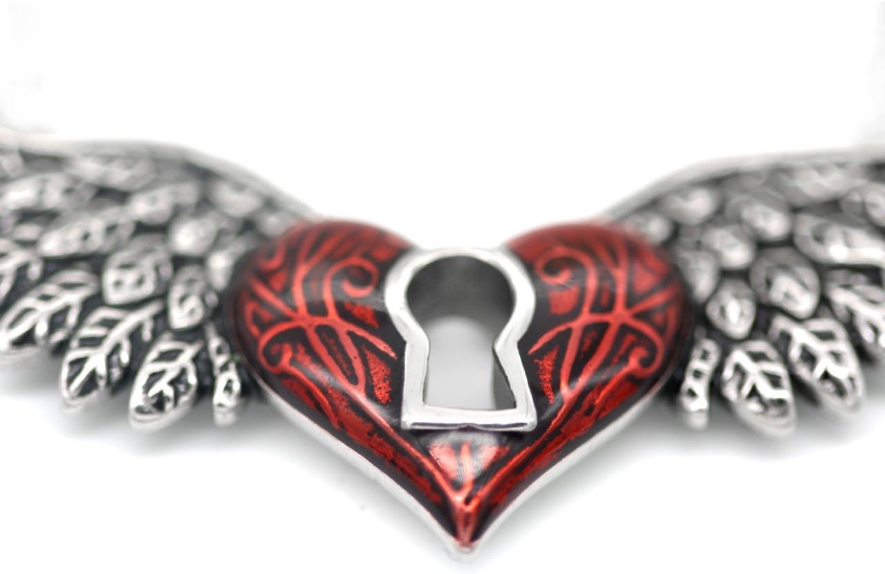 Controse Angel Wings Heart Necklace Red With Keyhole 316L Stainless Steel - Image 3