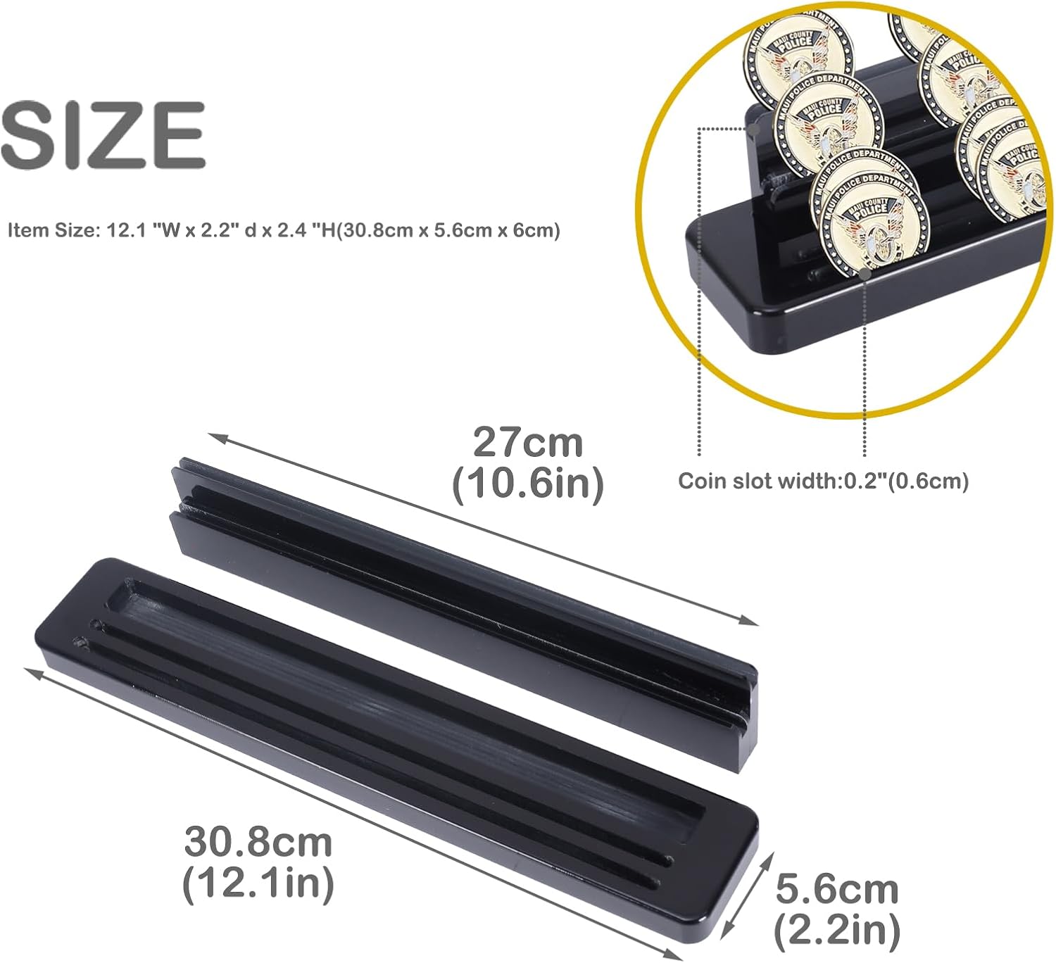 Challenge Coin Display Holder, 4 Row Acrylic Display Stand for Desk, Military Coin Case Holds 15-18 Coins, Tiered Slotted Stands, Black (Coins Not Included)