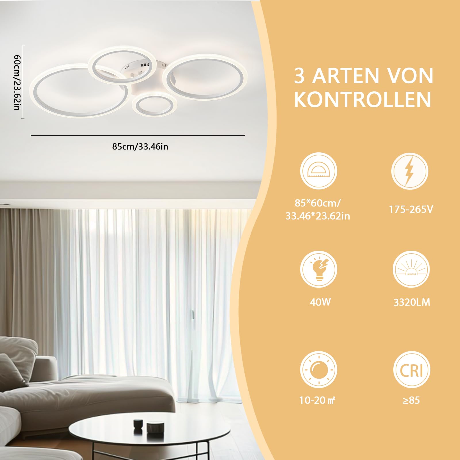 LED Deckenleuchte Dimmbar, 40W Deckenlampe LED Wohnzimmerlampe mit Fernbedienung APP Farbwechsel, Moderne Wohnzimmerlampe Dimming Deckenbeleuchtung Schlafzimmerlampe