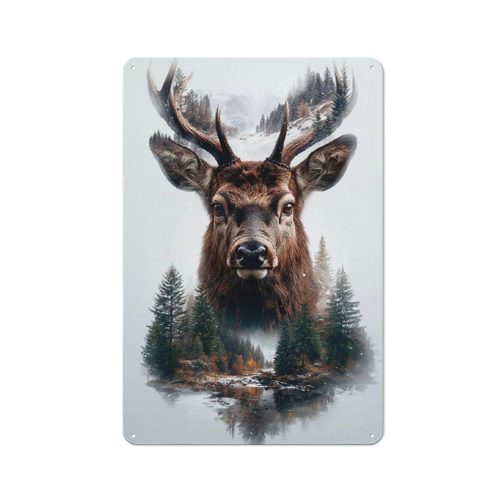 Junmoney Deer In Winter Forest Rustic Tin Sign 30X20cm Featuring For Living Room Wall, For Metal Sign Collectors, For Garage And Workshop Walls
