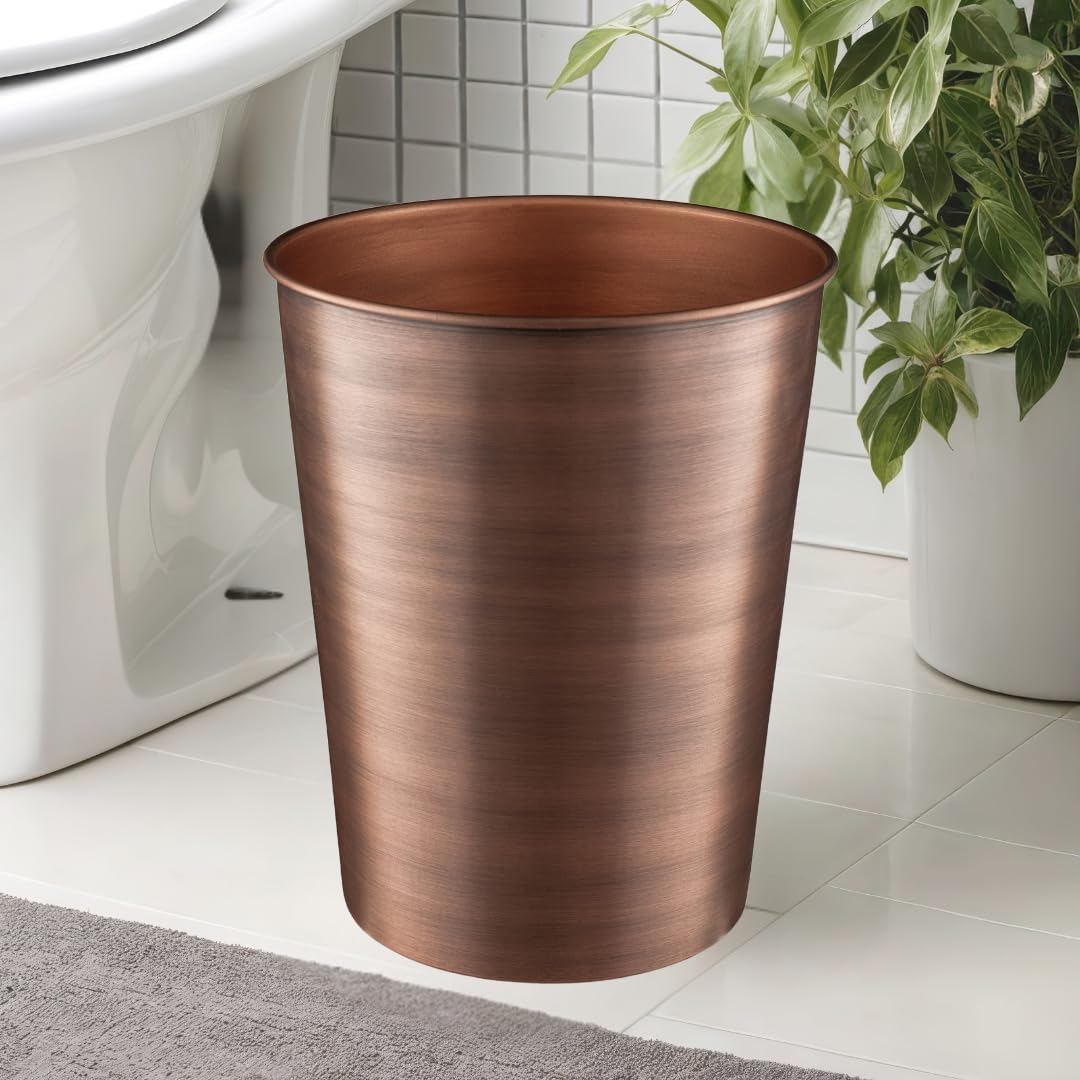 Monarch Abode Metal Bathroom Trash Can – Waste Basket for Bedroom, Office Desk, & Dorm, Handcrafted, Durable Decorative Antique Copper Small Trash Can Bathroom Garbage Bin Wastebasket