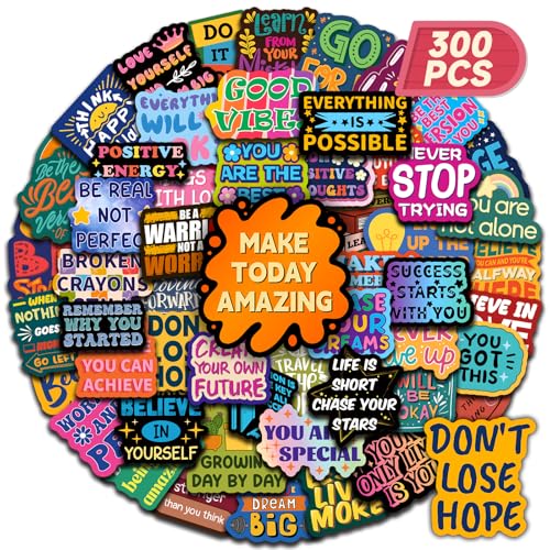 SigyoJeom 300PCS Motivational Stickers, Waterproof Inspirational Vinyl Stickers, Positive Affirmation & Encouraging Quote Decals for Laptops Water Bottles Vision Board Supplies