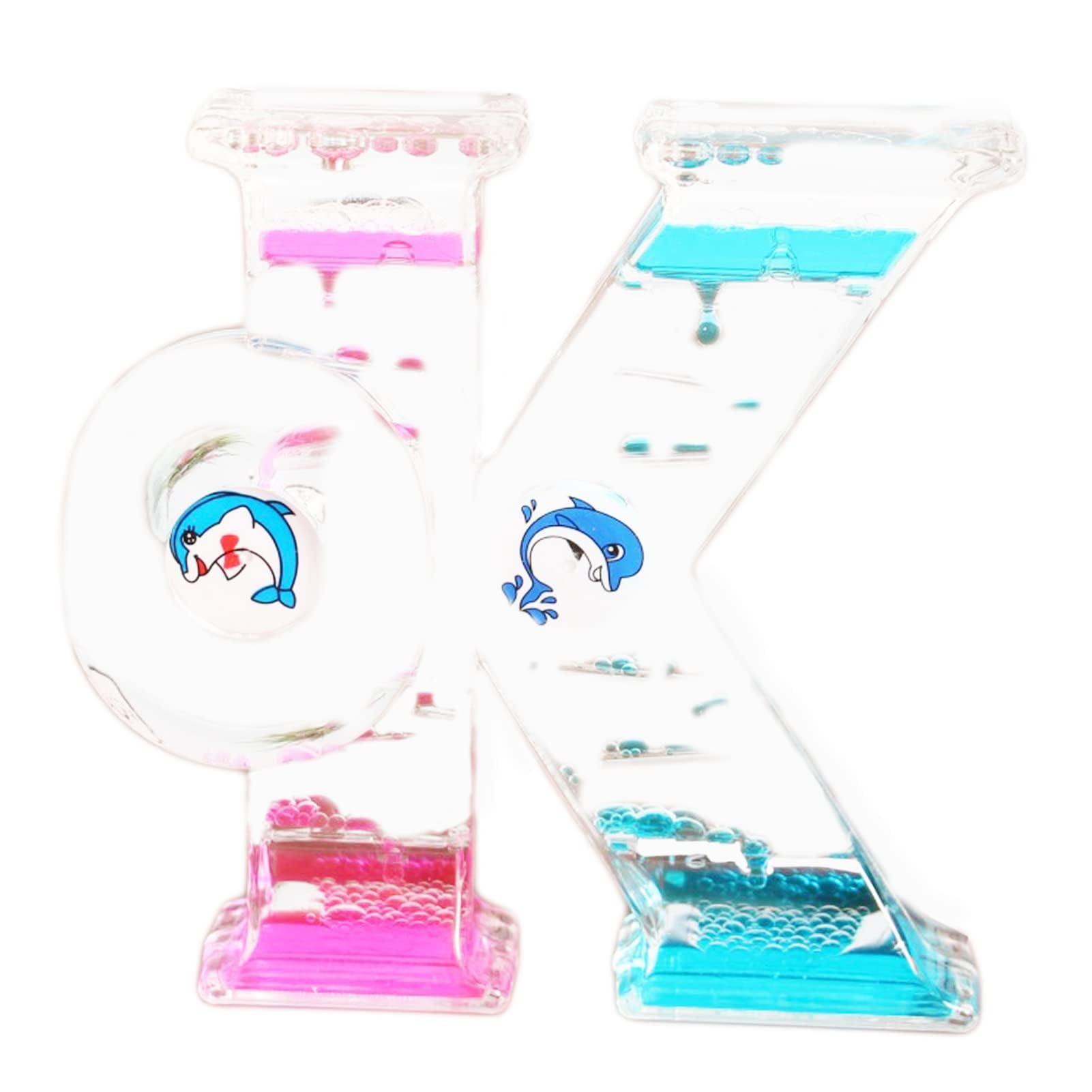 Liquid Motion Sensory Toy for Relaxation, OK Shape Liquid Motion Timer, Sensory Needs Stress Relief, Anxiety Autism Hourglass Toy Liquid Motion Bubbler Table Decoration (E)