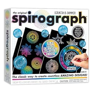 Create amazing Spirograph art with this scratch design set. Use the stylus tool with the glitter wheel and gears to scratch designs on the special sparkle or rainbow scratch paper. You can also use your own pens to draw Spirograph designs on regular ...
