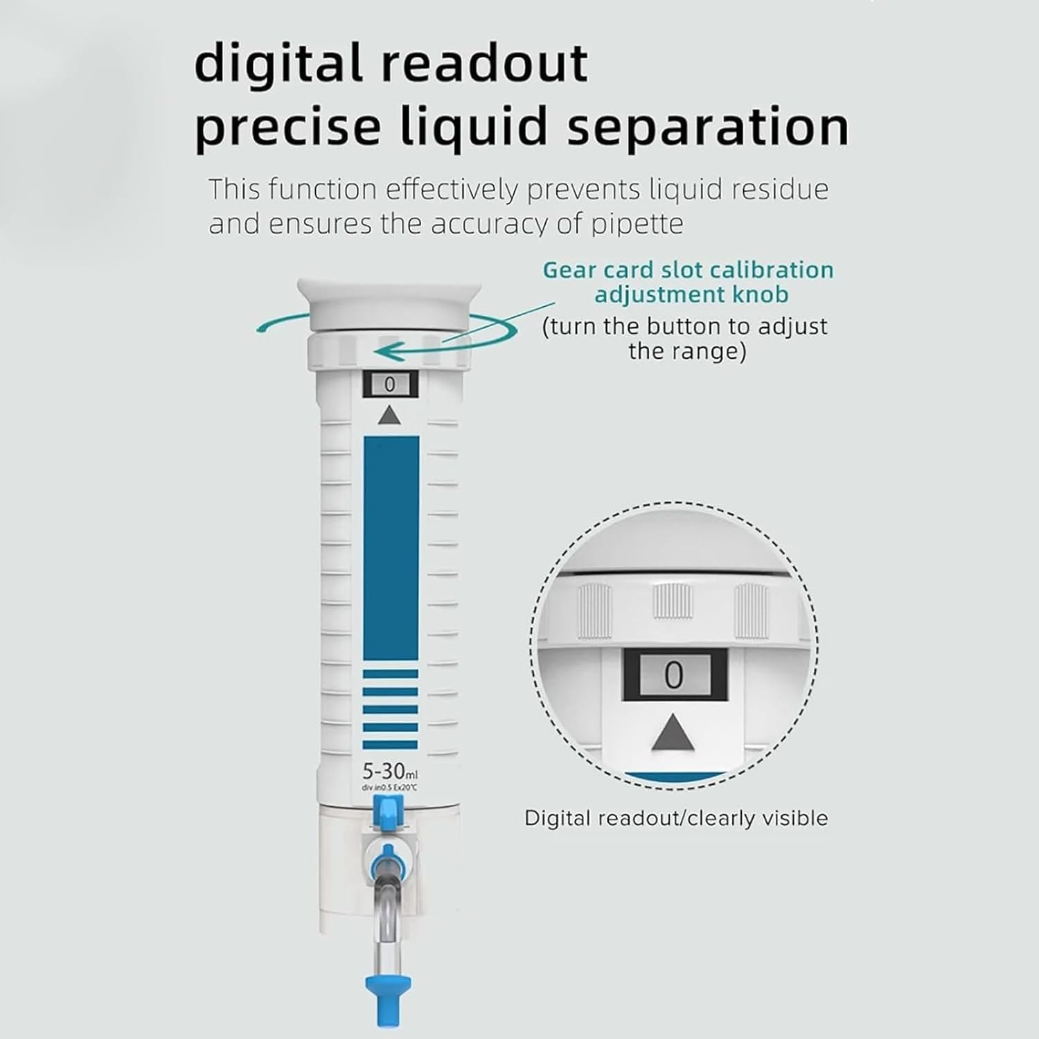 Dispensador digital de botella con válvula de seguridad y ajuste de engranajes para laboratorio, fábrica y escuela