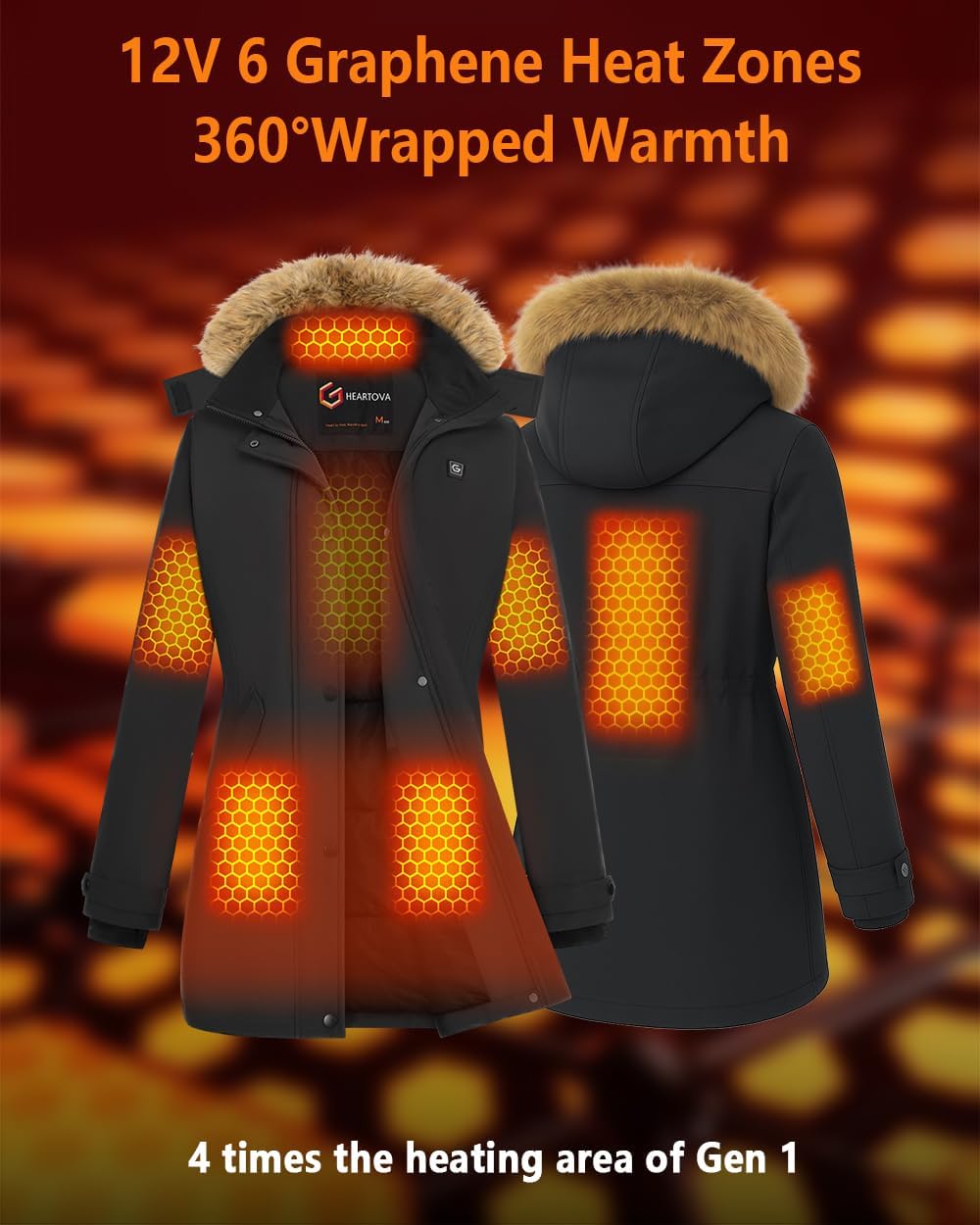 Graphene Women Heated Long Jacket with 18400 mAh Battery Pack - Image 4