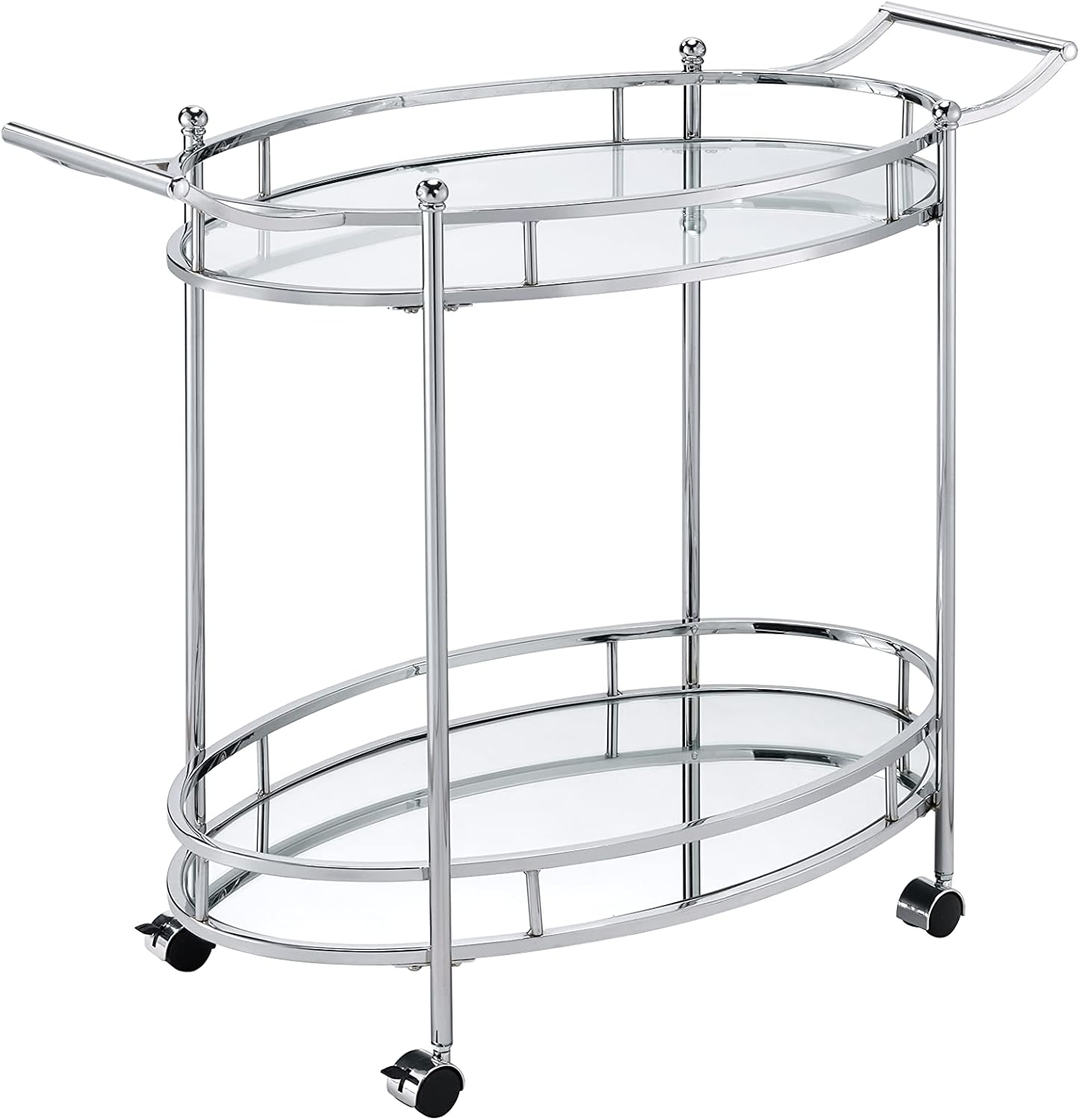 Rolling Bar and Serving Cart,Home Kitchen Cart with Wheels and Handle,Mobile Wine and Beverage Cart with Storage for Living Room,Kitchen,Dining Room,Hotel (Natural Gold & Black) (Clear Glass&Chrome)