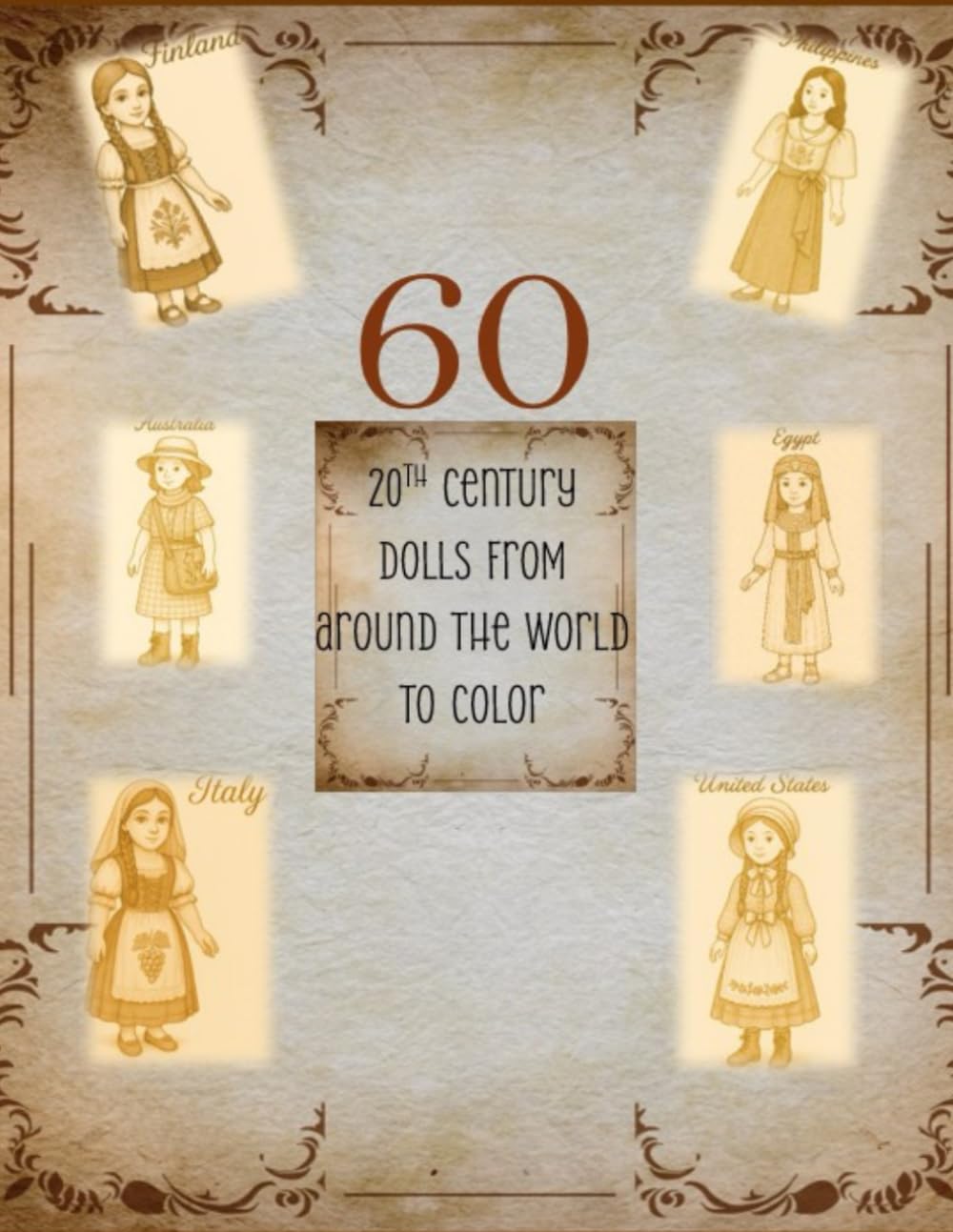 20th Century dolls from around the world to color