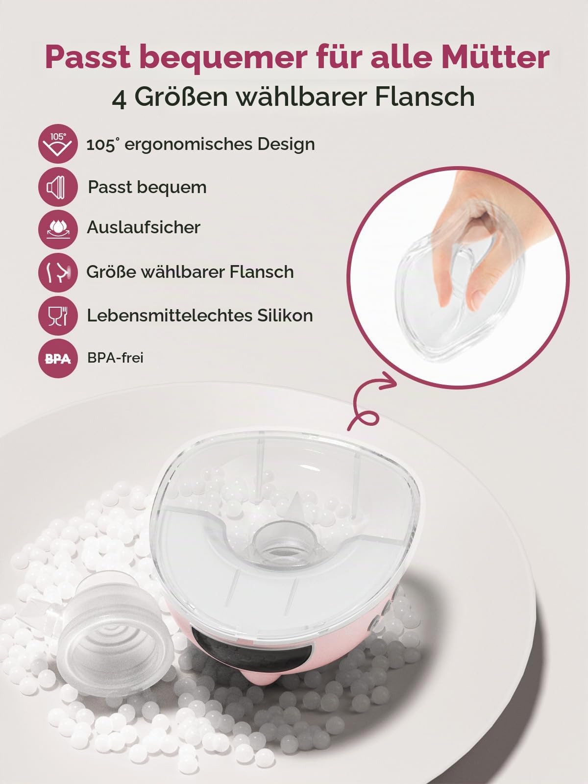 Lulia Milchpumpe Elektrisch LU05, Elektrische Milchpump Handsfree 4 Modi & 9 Stufen, 350mmHg Starke Absaugung, Schmerzfreie, Komfortabler, BPA-Free, mit 17/19/21/24 mm Flansch (Rosa- 1 Stück)