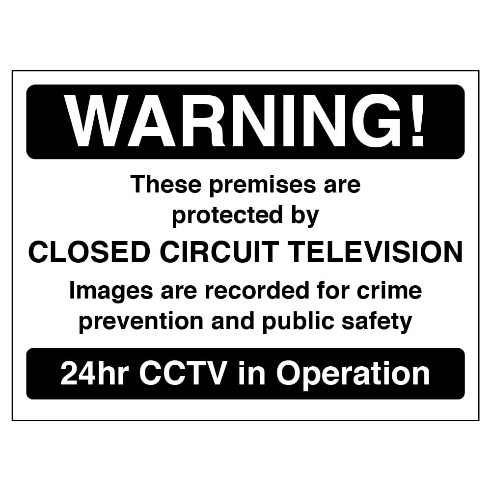Vsafety Black V Safety Warning! Premises Protected By Cctv (Black) Sign - 200Mm X 150Mm - Self Adhesive Vinyl