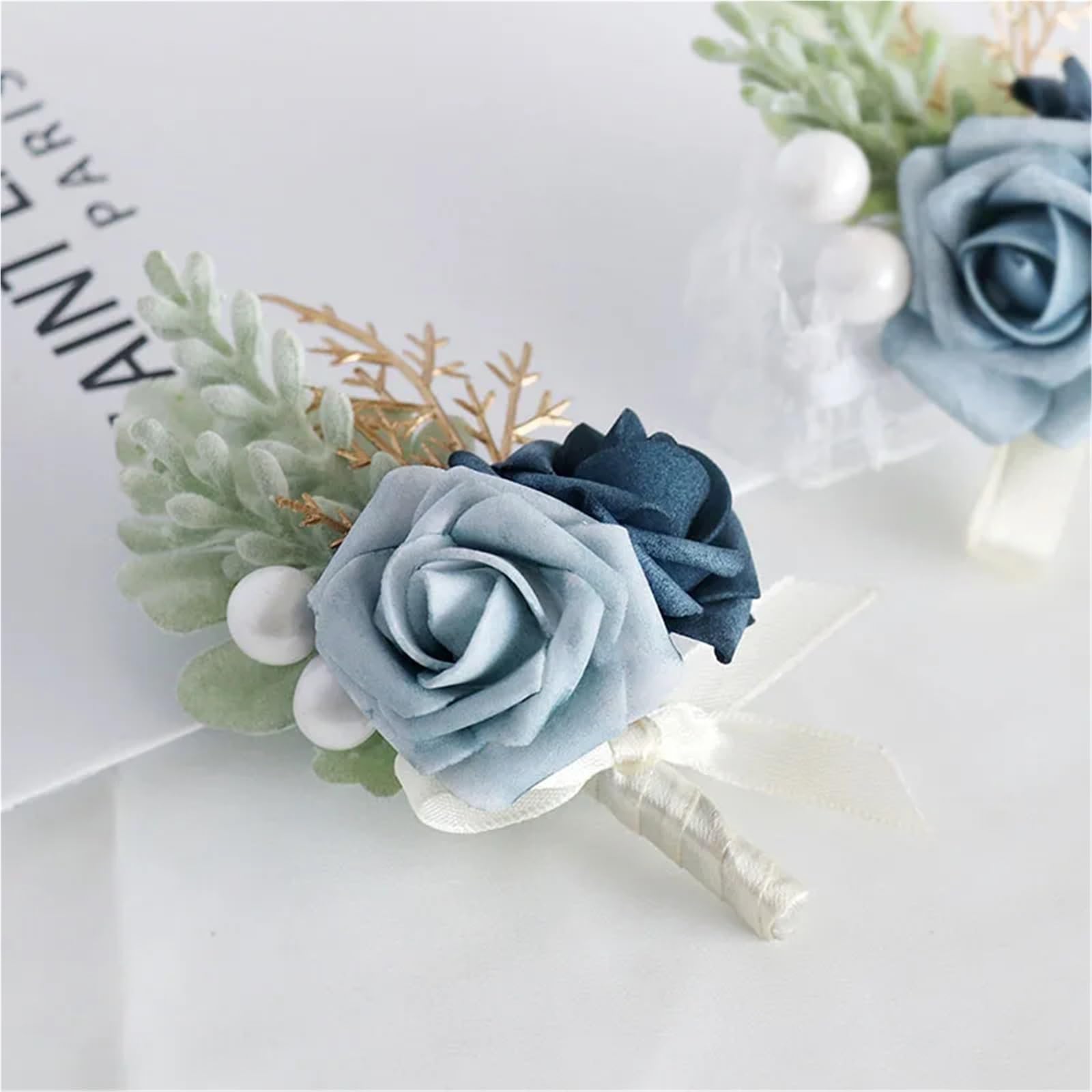 Ansteckblume Luxuriöse blaue Rose Hochzeit Handgelenk Corsage Boutonniere Set schickes Accessoire for die Braut-Bräutigam-Party(6PCS Boutonniere)