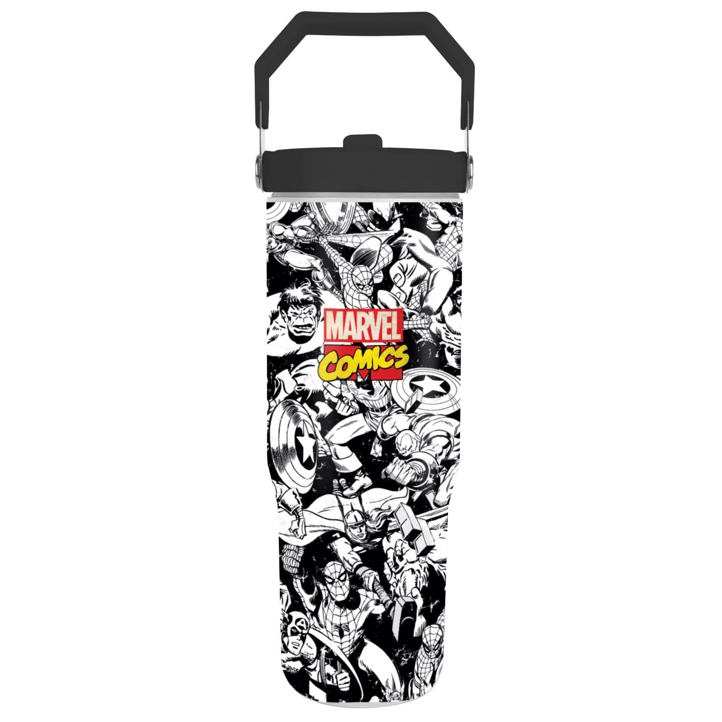 Pyramid International Marvel Comics (Characters) 30oz/850ml Pitcher with Straw and Lid, Double-Walled Stainless Steel Body, Keeps Your Drink Cool, Screw Lid with PE Straw, BPA-Free, One Size