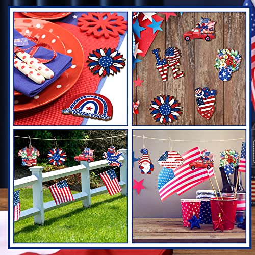 36 Pcs 4Th Of July Ornaments For Tree Patriotic Wood Ornaments Independence Day Gnome Ornaments Red White Blue Love Rainbow Party Hanging Ornaments Artifact Tree Decoration For Party Supplies #TOP4
