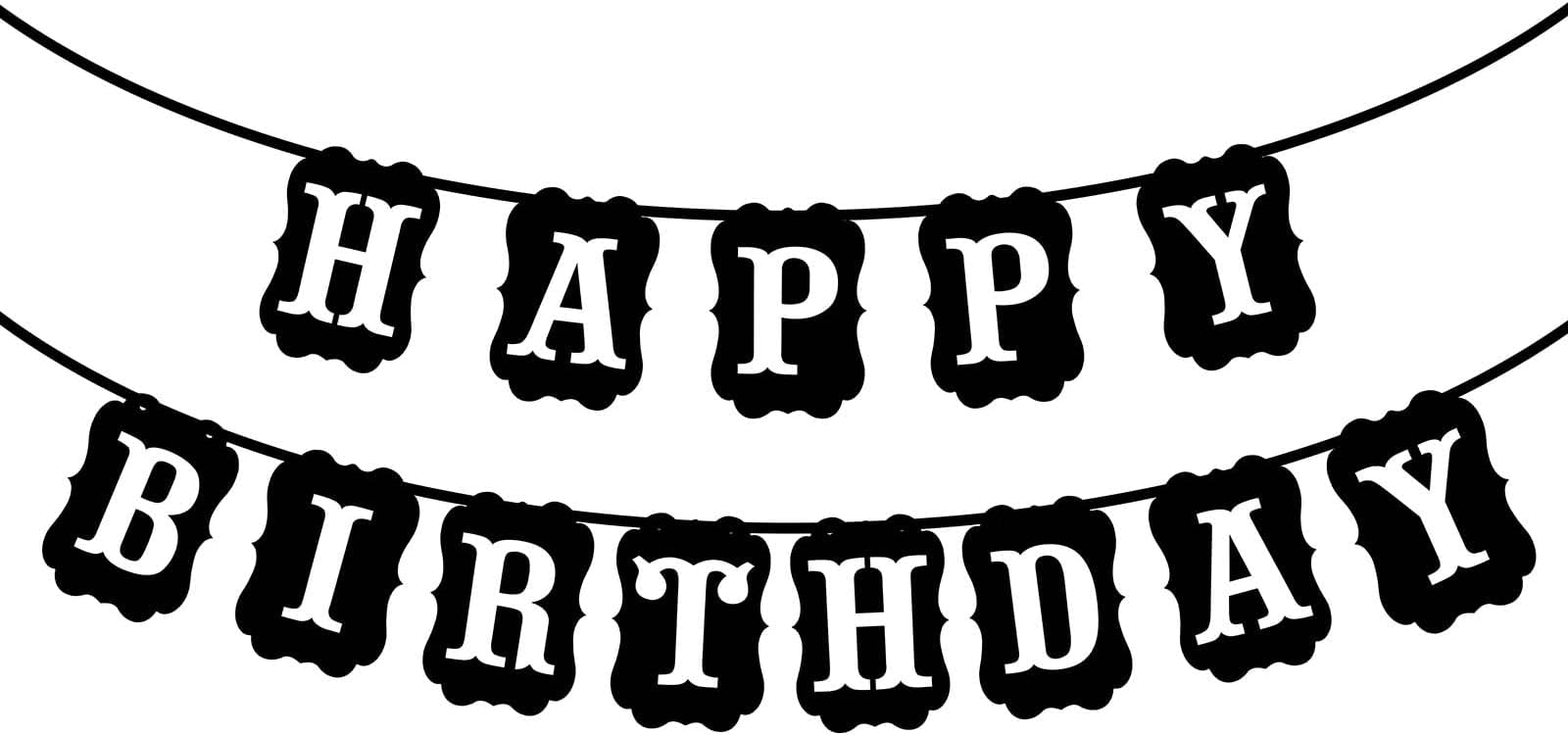Happy Birthday Banner for Kids Women Men, Black Happy Birthday Sign Garland Birthdays Party Hanging Decorations Supplies for Boys Girls Women Men