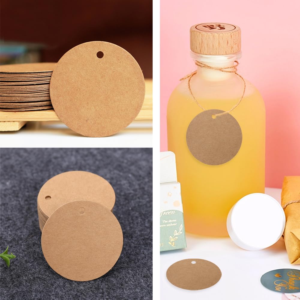 Set De 150 étiquettes Kraft Rondes + 20 M De Ficelle De Jute – Tags Cadeaux Personnalisables Pour Noël, Mariage, Baptême – 5 Cm