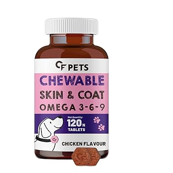 CF Pets Skin and Coat Tablets for Dogs & Cats with Veg Omega 3 Algal DHA, Biotin and Vitamin C for Skin Health & Shiny Coat | Chicken Flavour - 120 Tablets