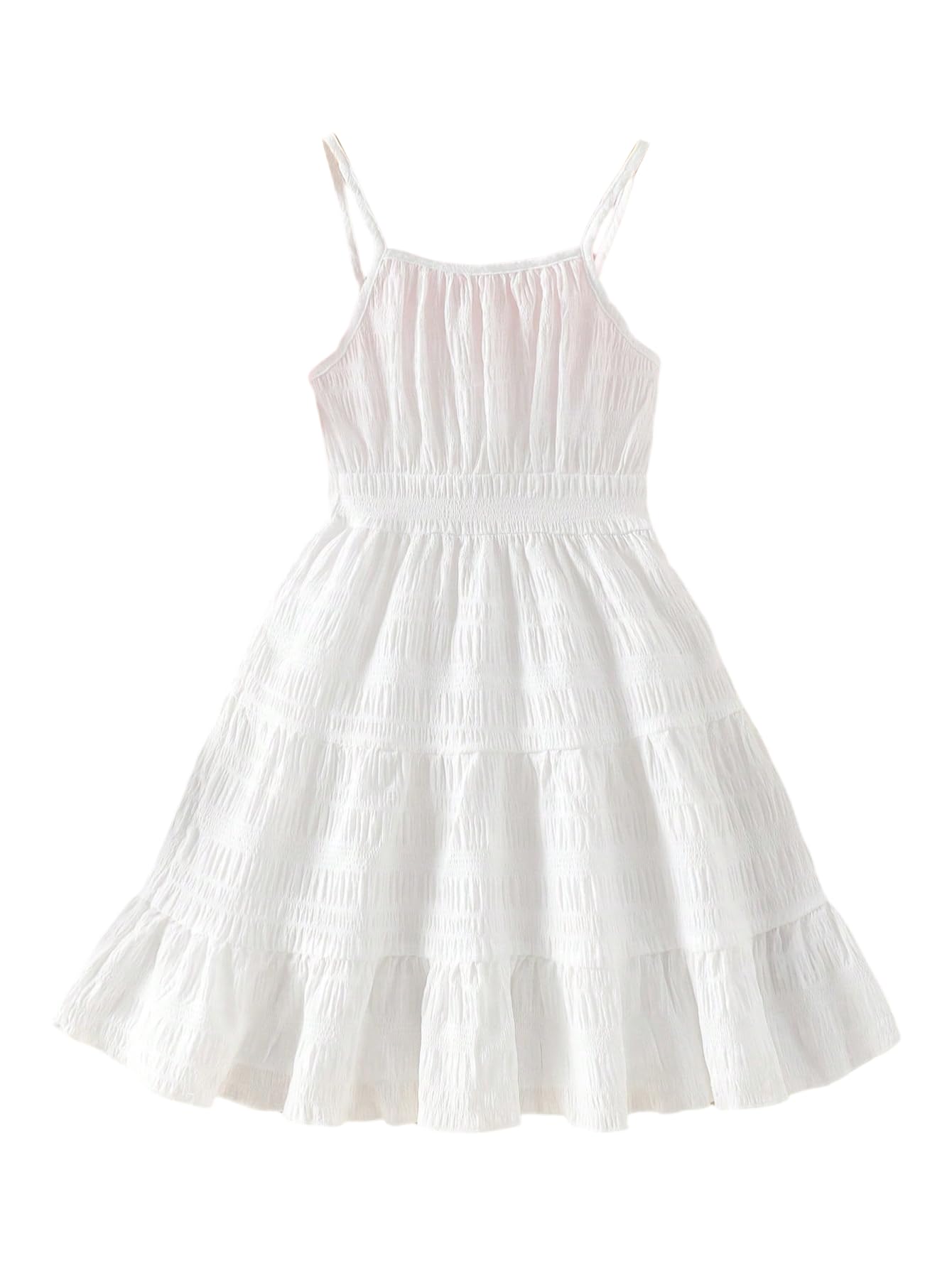 BEAUDRM Girl's Cute Dress Summer Ruffle Boho Dress Flowy Spaghetti Strap Vacation Sundress White 9Y