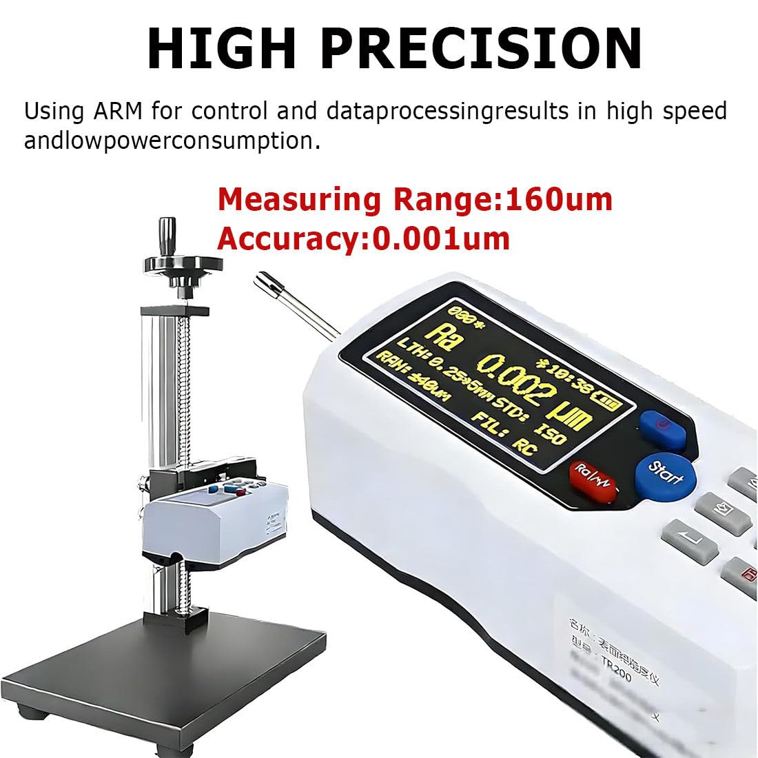 Tester di rugosità superficiale, misura portatile per ispezione di pezzi di precisione, risoluzione 0,001 μm, rilevamento versatile Ra, Rz, Rq, Rmax