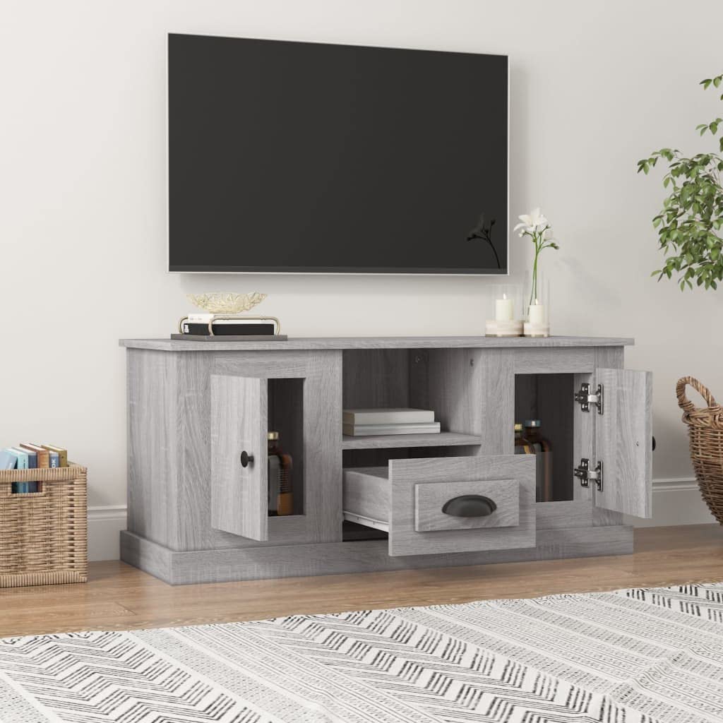 TV-Schrank Grau Sonoma 100x35,5x45 cm Holzwerkstoff, Modernes Media Center für Wohnzimmer, Schlafzimmer, Robustes TV-Möbel mit Stauraum