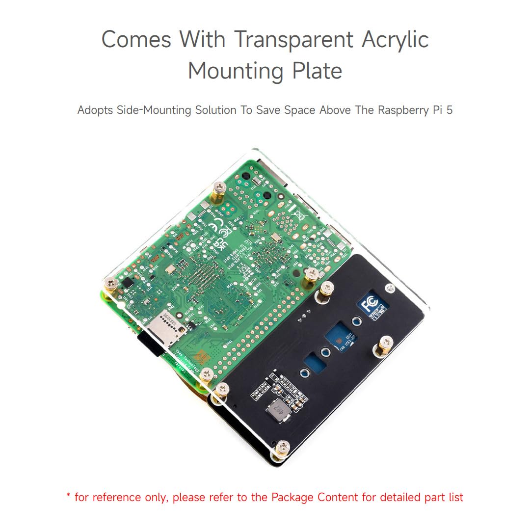 Waveshare PCIe To M.2 Adapter Board (C) For Raspberry Pi 5, Supports NVMe Protocol M.2 Solid State Drive, High-Speed Reading/Writing, With Transparent Acrylic Mounting Plate, Side-Mounting Solution