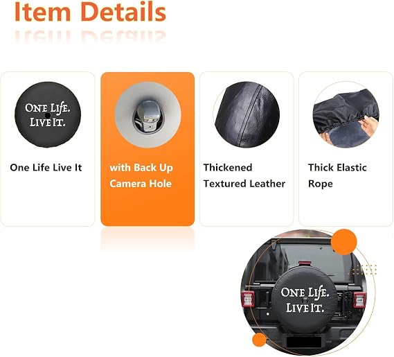 Compatible with Jeep Wrangler JL 2018-2026 Spare Tire Cover with Back Up Camera Hole, Black Thickened Leather Wheel Covers Fit 31-33 Inch - One Life Live It