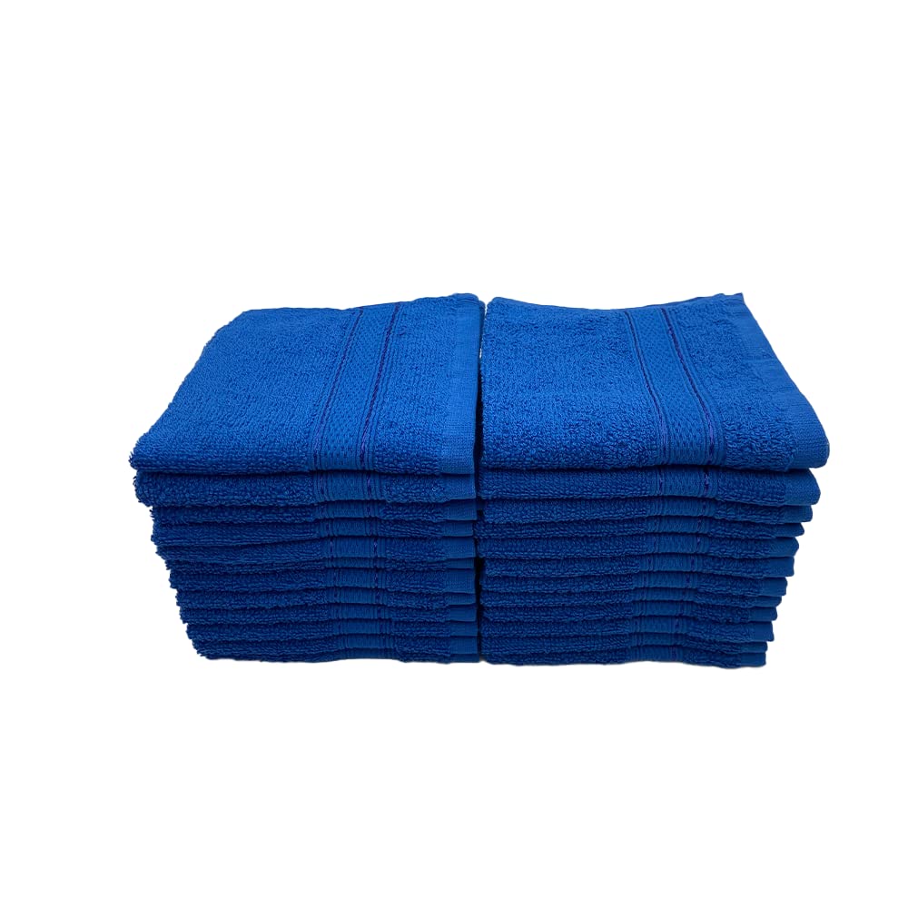 BYFTDaffodil (Royal Blue) Premium Face Towel (30 x 30 Cm-Set of 24) 100% Cotton, Highly Absorbent and Quick dry, Hotel and Spa Quality Bath linen with Stripe Diamond Dobby-500 Gsm